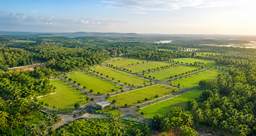 Aerial view of developed land