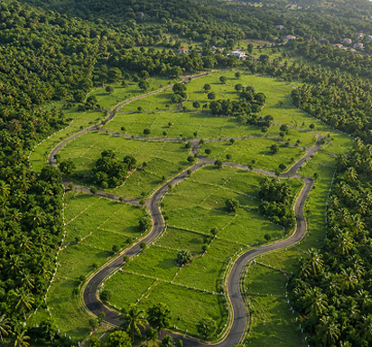Aerial view of green residential layout